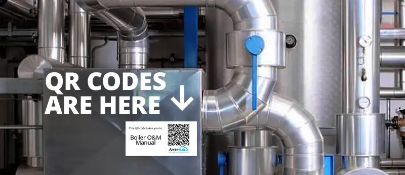 an image of an industrial facility in the background and a QR code in the foreground