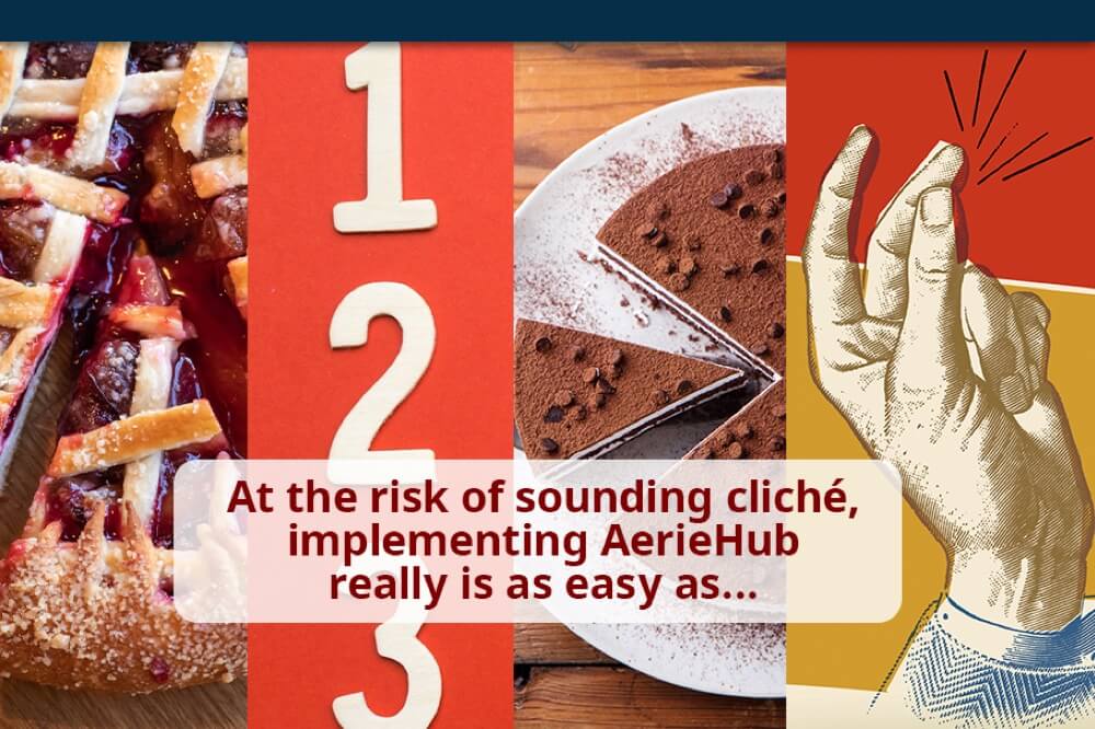 Picture illustrating how implementing AerieHub is as easy as one, two, three