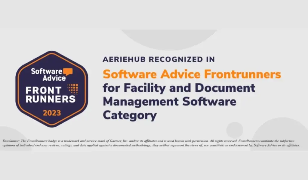 banner promoting AerieHub being a front runner in Software Advice for facility and document management software category