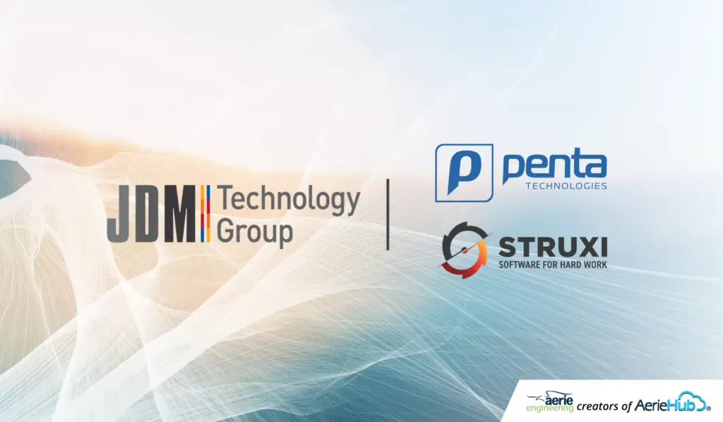 logos on JDM technology group, penta and struxi on a modern background