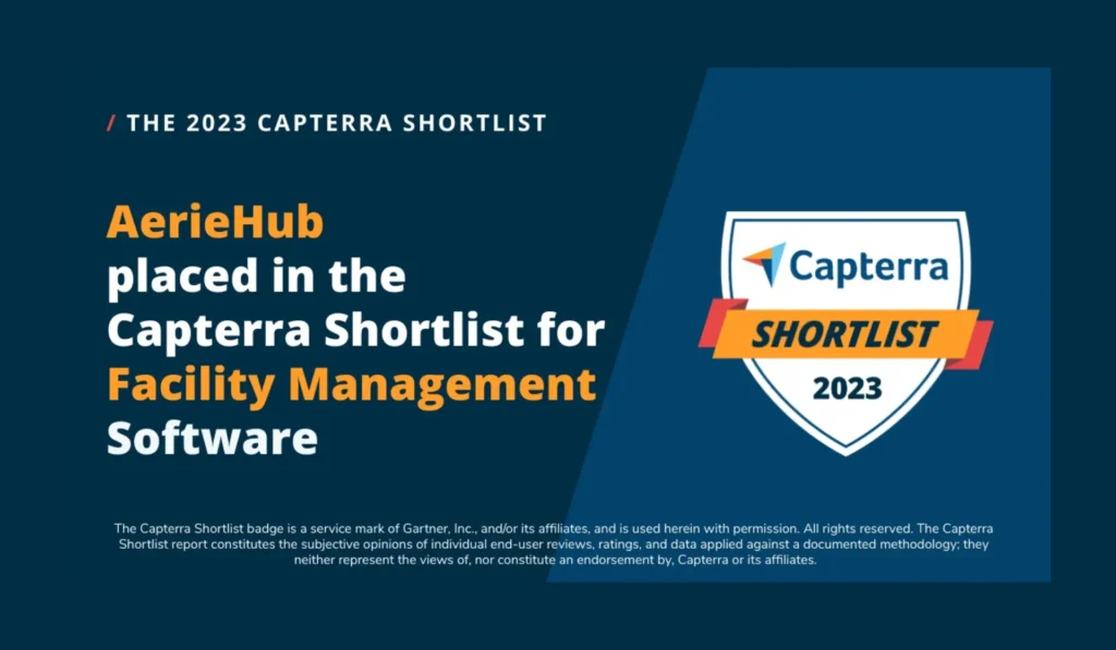 AerieHub placed in the 2023 Capterra Shortlist for Facility Maintenance Software