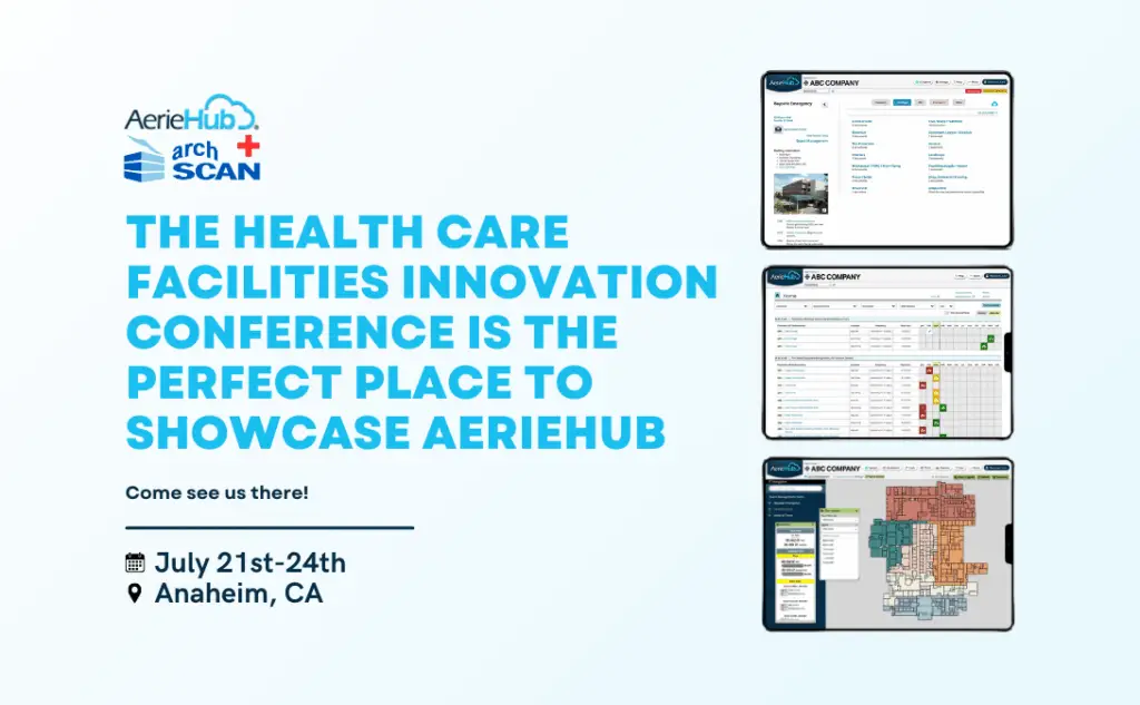 banner promoting AerieHub's participation in the health care facilities innovation conference