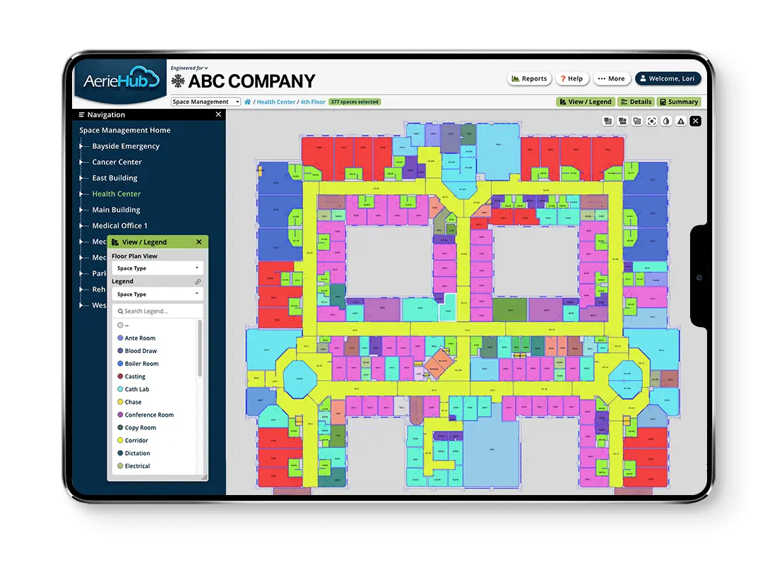 Space Management Module shown on an iPad screen