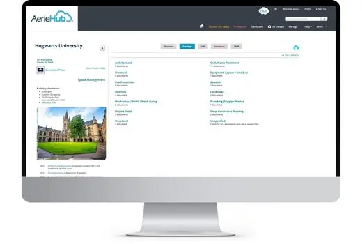 Screenshot of AerieHub's education facilities management software on a computer