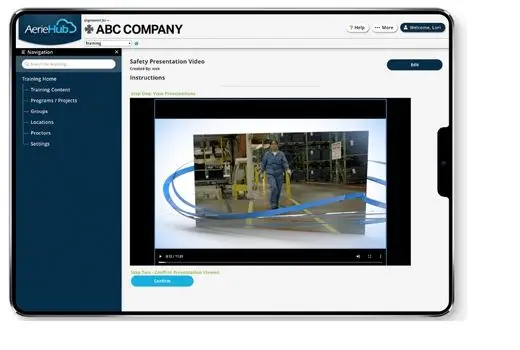Training video displayed within Aeriehub's training management software