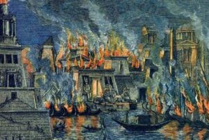 Painting of the burning of the Library of Alexandria by Hermann Göll (1876)